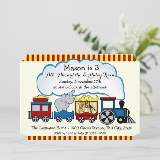 Circus Train Kindergeburtstag Einladung (Stehend Vorderseite)