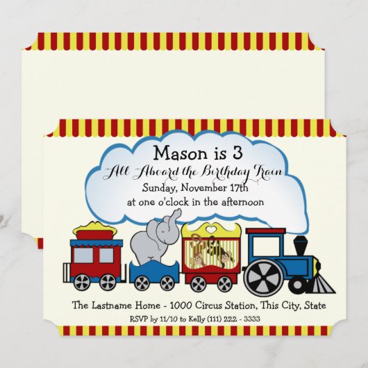 Circus Train Kindergeburtstag Einladung (Vorne/Hinten)