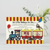 Circus Train Twin Foto Einladung (Stehend Vorderseite)