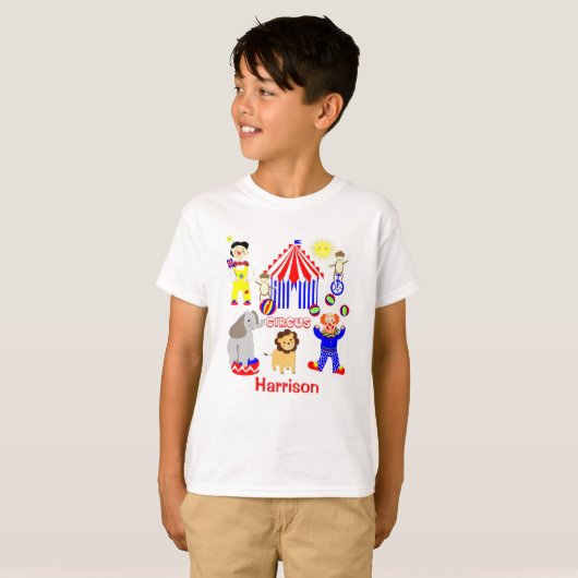 Circus Zelt Cartoon Clowns & Tiere Personalisiert T-Shirt (Vorne ganz)
