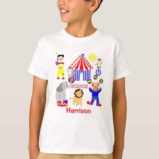Circus Zelt Cartoon Clowns & Tiere Personalisiert T-Shirt (Vorderseite)
