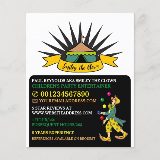 Circus Zent Clown, Kinder Entertainer, Clownwerbun Flyer (Vorne)