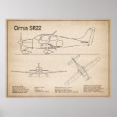 Cirrus SR22 - Flugzeugherstellungspläne für Zeichn Poster (Vorne)