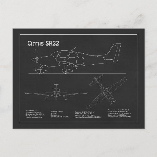 Cirrus SR22 - Flugzeugkonzept Zeichnend Pläne PD Postkarte (Vorderseite)