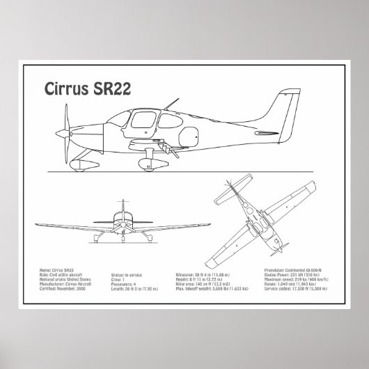 Cirrus SR22 - Flugzeugkonzeption Zeichnend Pläne B Poster (Vorne)