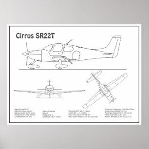 Cirrus SR22T - Flugzeugkonzept Zeichnend Pläne BD Poster