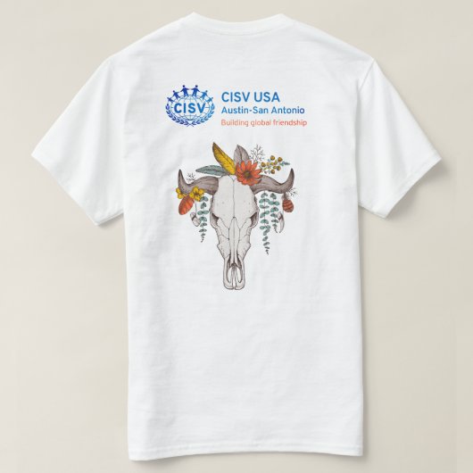 CISV Austin Cowboy Hat, Stiefel & Bull Skull Men T-Shirt (Design Rückseite)