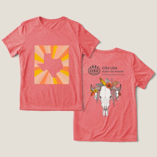 CISV Austin Decorative Rinder Schädelfrauen Tri-Blend Shirt (Design Vorderseite & Rückseite)