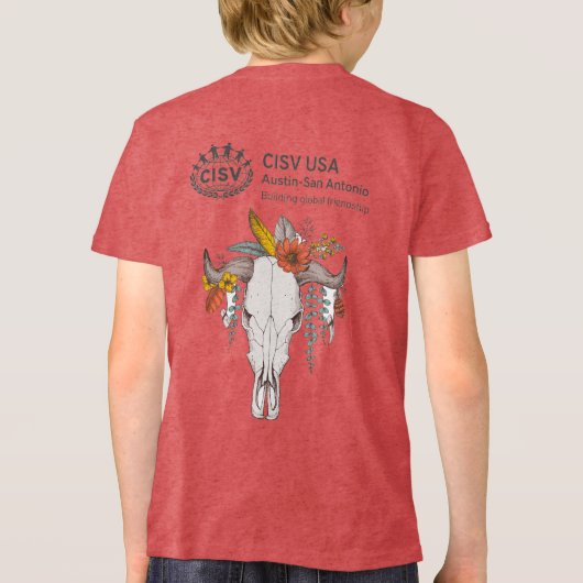 CISV Austin Dekorative Rinder Schädelkid Tri-Blend Shirt (Rückseite)