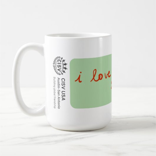 CISV Austin "Ich Liebe CISV so viel." Kaffeetasse (Links)