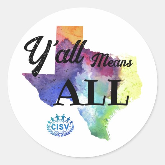 CISV Austin "Y'all Means All" Runder Aufkleber (Vorderseite)