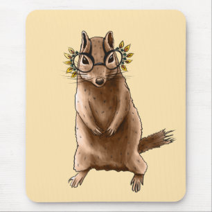 Cite Chipmunk Hippie Glasses Mousepad