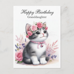 Cite Kitten Pink Roses Grandtochter Feiertagspostkarte