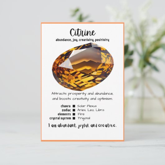Citrine Crystal Meaning Card Einladung (Stehend Vorderseite)