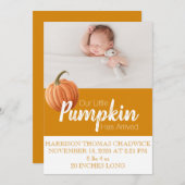 Citrine Fall Harvest Pumpkin Single Foto Baby Ankündigung (Vorne/Hinten)