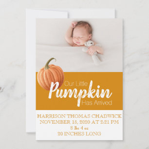 Citrine Fall Harvest Pumpkin Single Foto Baby Ankündigung