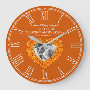 Citrine Foto Herz 13. Hochzeitstag Große Wanduhr