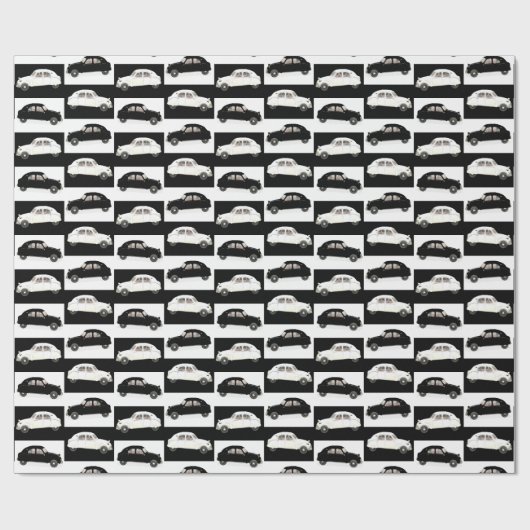 Citroen 2 CV Schwarz und Weiß Geschenkpapier (Flach)