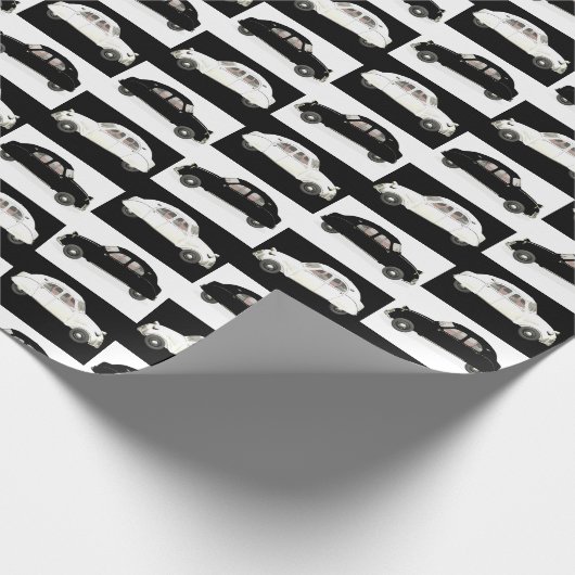 Citroen 2 CV Schwarz und Weiß Geschenkpapier (Ecke)