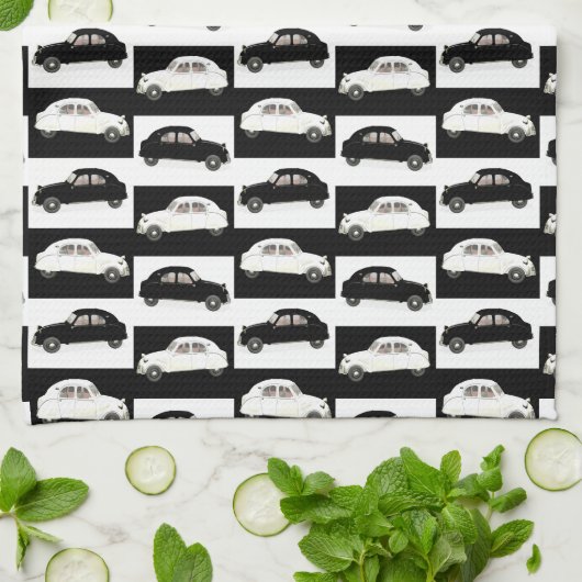 Citroen 2CV Schwarz-weiß Handtuch (Gefaltet)