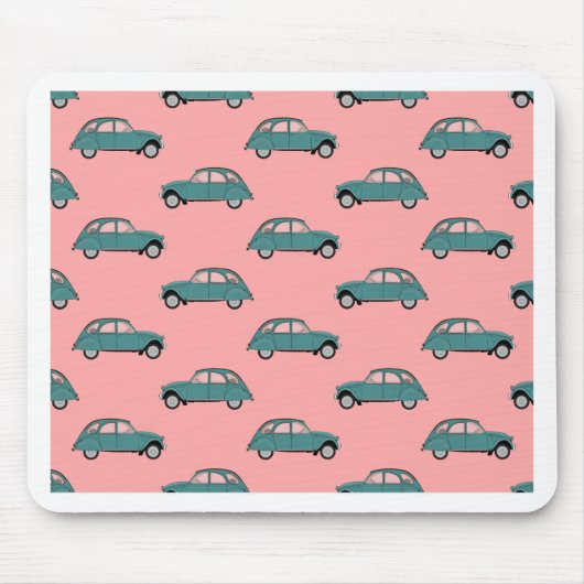 Citroen 2CVs - Grün auf Rosa - Autos Mousepad (Vorne)