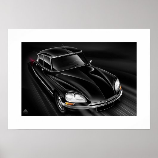 Citroen DS "at Speed 2" Illustriertes Poster (Vorne)