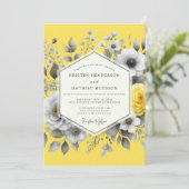Citron Graphite Flora Wedding Einladung (Stehend Vorderseite)