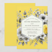 Citron Graphite Flora Wedding Einladung (Vorne/Hinten)