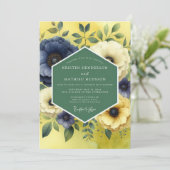 Citron Indigo Bloom Wedding Einladung (Stehend Vorderseite)