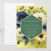 Citron Indigo Bloom Wedding Einladung (Vorne/Hinten)