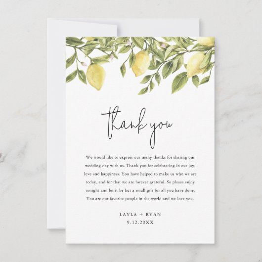 CITRON Lemon Citrus Wedding Dankeschön Karte (Vorderseite)