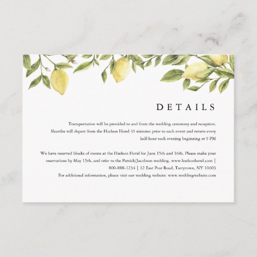 CITRON Lemon Zitrusfrüchte Details und Unterkünfte Begleitkarte (Vorderseite)