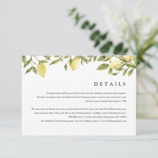 CITRON Lemon Zitrusfrüchte Details und Unterkünfte Begleitkarte (Stehend Vorderseite)