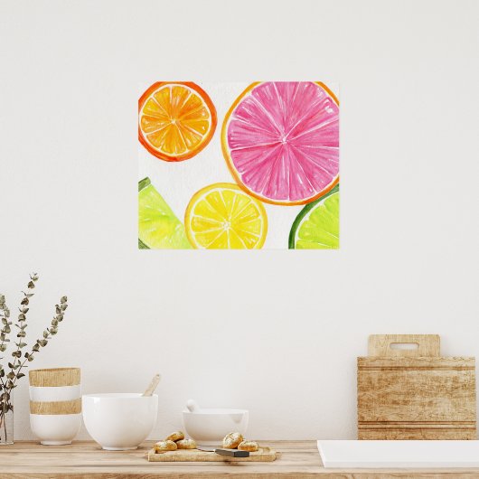 Citrus Aquarellmalerei, Limon, Zitrone, Orange Poster (Küche)