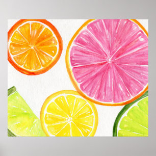 Citrus Aquarellmalerei, Limon, Zitrone, Orange Poster