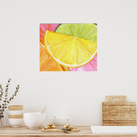 Citrus Aquarellmalerei, Limon, Zitrone, Orange Poster (Küche)