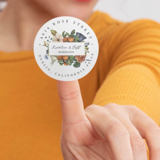 Citrus Autumn | Boho Botanische Rücksendeadresse Runder Aufkleber
