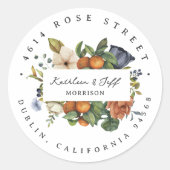 Citrus Autumn | Boho Botanische Rücksendeadresse Runder Aufkleber (Vorderseite)