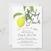 Citrus Baby Dusche Rustikale Lemon Leaf Wasserfarb Einladung (Vorderseite)