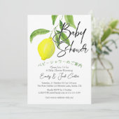 Citrus Baby Dusche Rustikale Lemon Leaf Wasserfarb Einladung (Stehend Vorderseite)