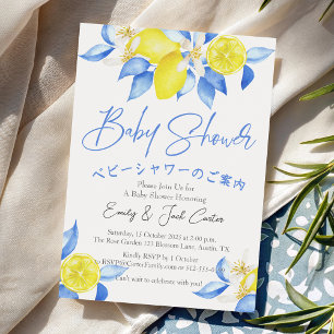 Citrus Baby Dusche Wasserfarbe Lemon Blue Floral Einladung