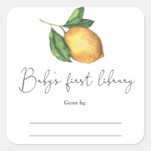 Citrus - Baby-Shower-Exlibris, Bücher für Baby Quadratischer Aufkleber