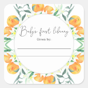 Citrus - Baby-Shower-Exlibris, Bücher für Baby Quadratischer Aufkleber