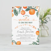 Citrus Baby Shower Orange Gingham Rustic Frucht Einladung (Stehend Vorderseite)