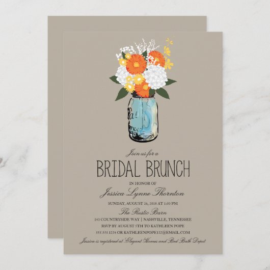 Citrus Bloom Mason Jar| Bridesmaid Brunch Einladung (Vorne/Hinten)