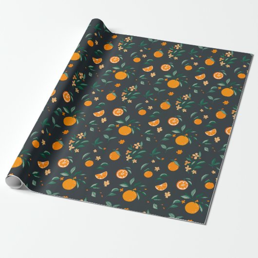 Citrus Blooms Orange & Foliage Geschenkpapier (Ungerollt)