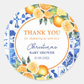 Citrus Blue Tiles Baby Dusche Vielen Dank Runder Aufkleber (Vorderseite)