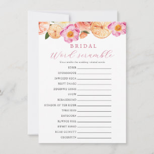Citrus Blume Bloom Bridal Word Scramble Game Card Einladung