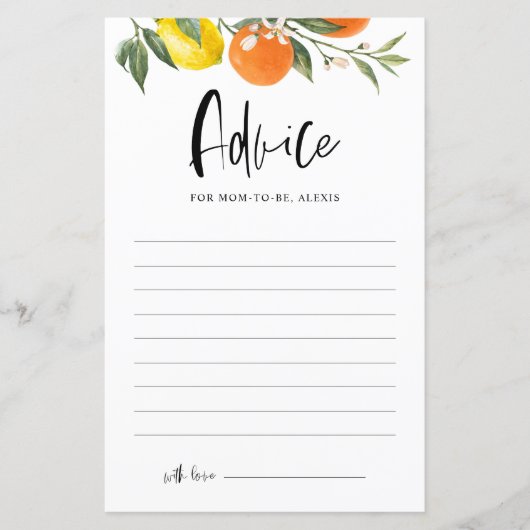 Citrus Botanical Baby Duschberatungskarte (Vorderseite)