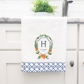Citrus Botanical Christmas | Familienname Monogram Geschirrtuch